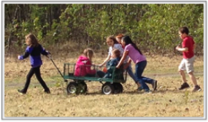 wagon with children pulling 